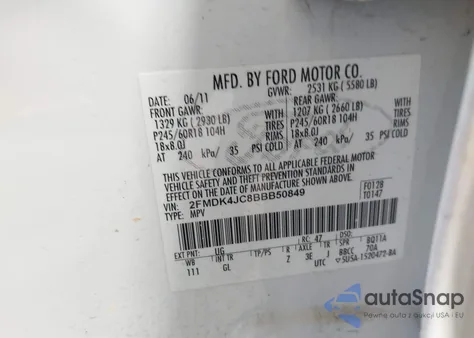 2011 Ford Edge Sel z USA, uszkodzony, nr VIN 2FMDK4JC8BBB50849